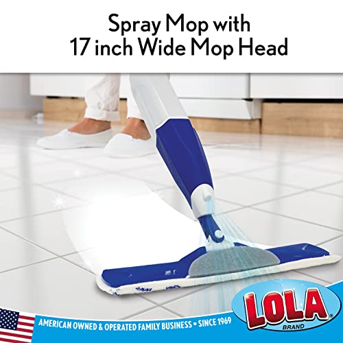 LOLA Microfiber Spritz N' Mop, Built-in Spray Bottle, 17" Wide Head, Includes Large Scuff Remover, Can Be Used Wet for Cleaning and Dry for Dusting, 1 Pack