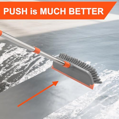 BITOPE Deck Scrub Brush with Long Handle, Heavy Duty Floor Cleaning Scrubber with Stiff Bristles Garage Concrete Cleaner Tool for Cleaning Tile Patio Outdoor Porch Indoor Kitchen Shower Bathroom - style: Orange+Grey