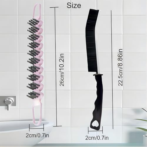 Crevice Cleaning Brush Hard Bristle Grout Brush Scrub Brush Toilet Brush Cleaning Tools Cleaning Supplies for Household Use Bathroom Kitchen 3 Pcs (Black&Pink) - color: Black&pink