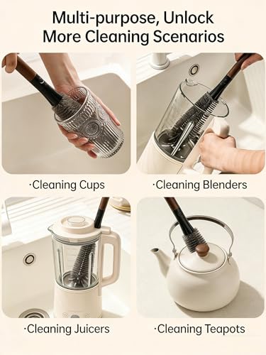 2 in 1 Long Bottle Brush 13.2 Inches, Long Handle Water Bottle Washer Brush and Straw Cleaning Brush Set, for Sports Bottles, Glassware, Mugs, Jars, Washing Narrow Neck Bottles (1-pc)