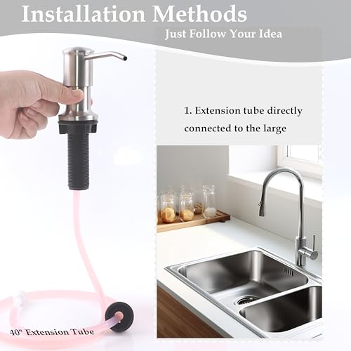 Sink Soap Dispenser Pump Brushed Nickel Built in Kitchen Counter Dish Soap Dispenser with 41" Extension Tube for Bathroom RV Under Sink Hand Soap Lotion Pump - color: Silver