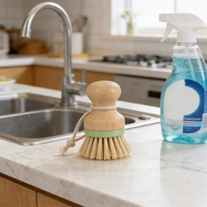 Dish Scrub Brush - Palm Brush with Ergonomic Wood Grip & Non-Scratch Medium Stiff Bristles for Cleaning Dishes, Pots, Pans, Kitchen Sink, Daily Dishwashing