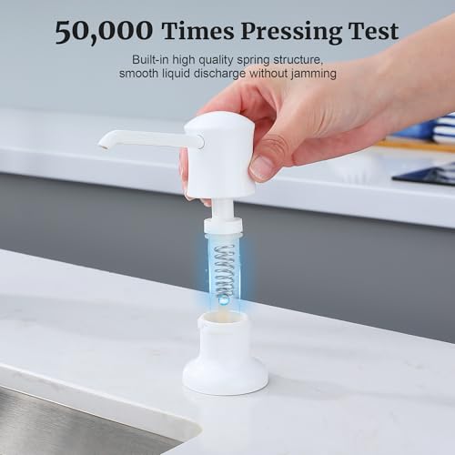 White Sink Soap Dispenser for Kitchen Sink (White), Built-in and Refill-from-Top Design with Liquid Hand & Dish Soap Bottle - color: White, size: with Bottle