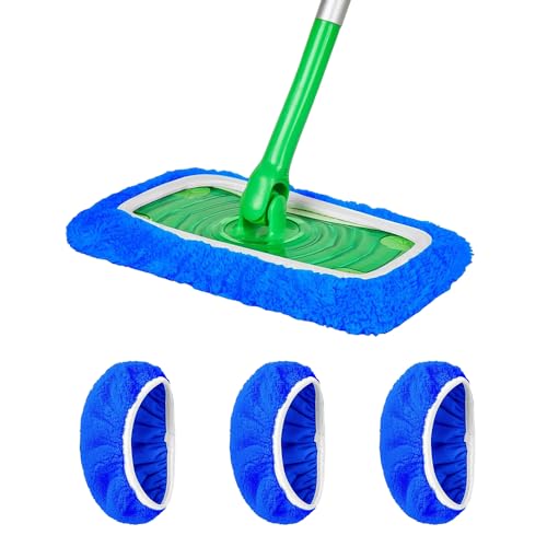 3 Pack Dark Blue Microfiber Mop Pads - Reusable Washable Refills for Wet & Dry Floor Cleaning - Fits Most Standard Mops - Household Cleaning Pads - color: Dark Blue
