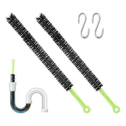 2 Pcs Drain Clean Brush Set,with 2 S-shape Hooks Extended Dryer lint Removal Brush Drain Clog Remover for Toilet, Kitchen Sink, Sewer Drain, Bathroom Tub(size:16 inch)