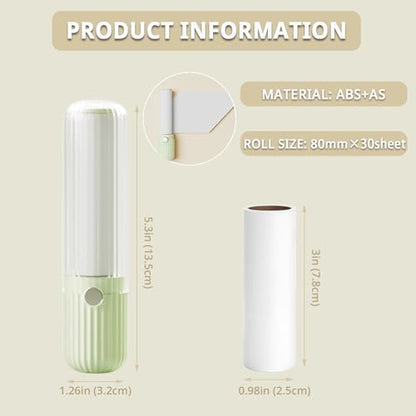 Compact Lint Roller with 150 Sheets - Portable Pet Hair Remover for Clothes, Furniture, Home & Travel - 1 Roller + 4 Refills (Green) - color: Green