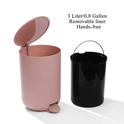 GAHEFY Pink Bathroom Accessories Set with Small Trash Can 3 Liter/0.8 Gallon,Toothbrush Holder,Soap Dispenser,Vanity Tray,Toilet Brush and Holder Pink 5PCS - style: Pink 5pcs