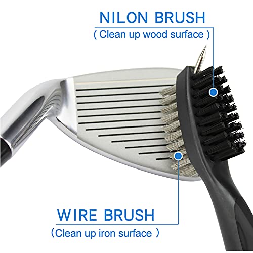 VIPMOON Golf Club Cleaner Kit, 2 Pcs Groove Sharpener Regrooving Tool and 1 Pcs Retractable Club Cleaner Brush, Portable Groove Sharpener Tool for All Golf Irons for Men - color: Black