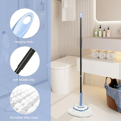 Self-Wringing Twist Mop for Floor Cleaning, 57” Long Handle Heavy Duty Microfiber Mop for Wet Mopping on Tile, Hardwood, Kitchen, Bathroom, Patio, Garage, Commercial Household Clean (Blue) - size: Blue-Complete Mop