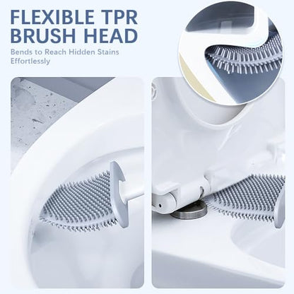 RV Silicone Toilet Brush with TPR Bristles & Detachable ABS Handle Set, Landing & Wall Mountable Toilet Bowl Brush for Space-Saving RV Bathrooms Flexible 360°Deep Cleaners Brushes (White) - color: White
