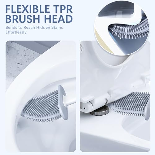 RV Silicone Toilet Brush with TPR Bristles & Detachable ABS Handle Set, Landing & Wall Mountable Toilet Bowl Brush for Space-Saving RV Bathrooms Flexible 360°Deep Cleaners Brushes (Gray) - color: Gray