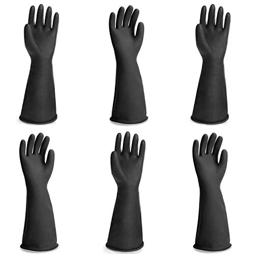 Safety Work Gloves for Men, 3 Pairs Chemical Resistant Elbow Length Gloves, Heavy Duty Rubber Industrial Glove for Cleaning Aquarium, Pool, Chemistry Laboratory, 18" Long, Extra Large - color: Reversible, Black+black, size: XL-3Pairs