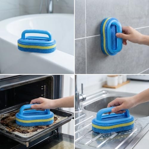 1 Pack Heavy Duty Scrubbing Brush, Ergonomic Handle Scrubber for Bathroom Tile & Kitchen Sink, Durable Cleaning Tool for Bathtub, Grout, Oven, Non-Slip Blue