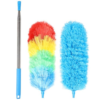 Rainbow Extendable Static Duster Reusable Microfiber Duster with 100" Telescoping Pole, Beandable and Washable Dusters Head for Cleaning Ceiling, Fan, Furniture - size: 32-100inch-3pcs