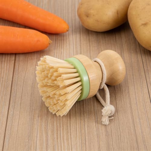 Dish Scrub Brush - Palm Brush with Ergonomic Wood Grip & Non-Scratch Medium Stiff Bristles for Cleaning Dishes, Pots, Pans, Kitchen Sink, Daily Dishwashing
