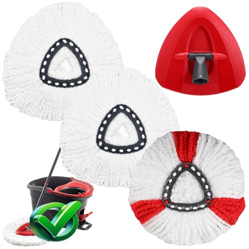 3 Pack Mop Refill Replace Heads Compatible with O-Cedar Easywring Spin Mop Head Replacement Refills for Ocedar, Microfiber Refills, Triangle Head Cover Base, Machine Washable and Easy-to-Replace
