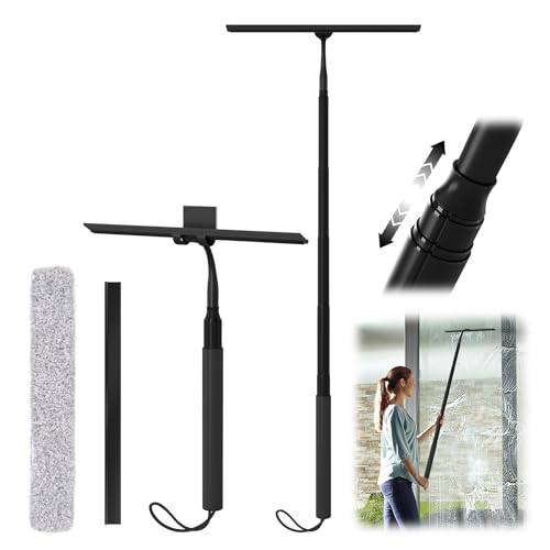Shower Squeegee for Glass Doors, 15-51" Telescopic Shower Squeegee with Long Handle, Squeegee for Window Cleaning, Extendable Window Cleaner Tool for Tile Walls, Sliding Door, Floor, Car Windshield-BK - color: Black, size: Extra Large