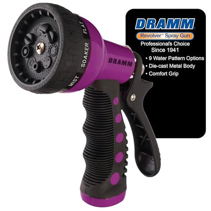 Dramm Revolver Heavy Duty Metal Garden Hose Nozzle – 9 Spray Patterns, High Pressure Jet, Thumb-Control Flow, Ergonomic Grip – Berry - color: Berry, style: 9-Pattern Revolver