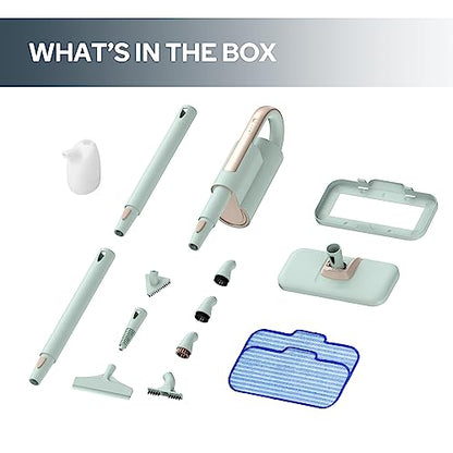 Newbealer Steam Mop & Detachable Handheld Cleaner, 1200W Floor Steamer | 3 Adjustable Levels for Carpet Laminate Hardwood Grout, Carpet Glider, 7 Multi-purpose Accessories & 2 Pads, 250ml Tank - color: Mint Green with 7 brushes