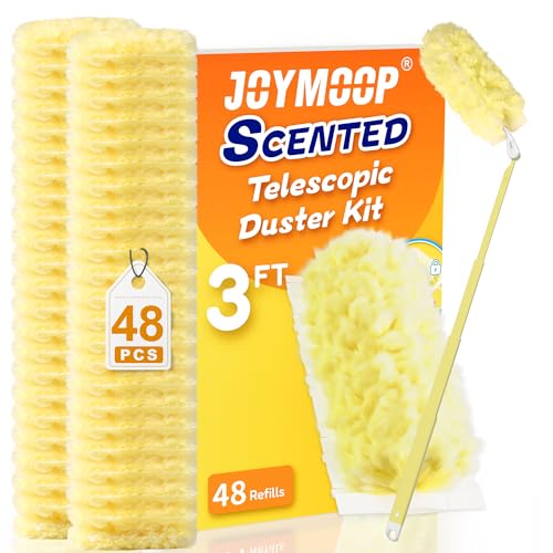 JOYMOOP Scented Telescopic Duster kit, 3FT Extendable Handle (Yellow) + 48 Yellow Refills for Swiffer Feather Duster,Easy Cleaning for Ceilings, Ceiling Fans, Blinds, Vents & Shelves - color: Yellow Handle With Yellow Refills, size: 1 Extendable Handle +