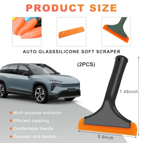 KVAEY 2 PCS Small Silicone Window Squeegee, 5.9 Inch Car Windshield Water Blade Squeegee with Non-Slip Handle, All-Purpose Cleaning Squeegee for Car Windshield, Window, Mirror (Black+Black Green) - color: Black+black Green