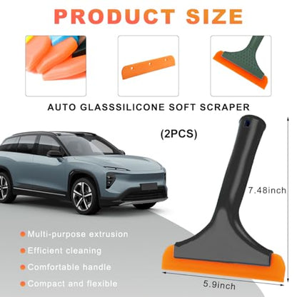 KVAEY 2 PCS Small Silicone Window Squeegee, 5.9 Inch Car Windshield Water Blade Squeegee with Non-Slip Handle, All-Purpose Cleaning Squeegee for Car Windshield, Window, Mirror (Black+Black Green) - color: Black+black Green