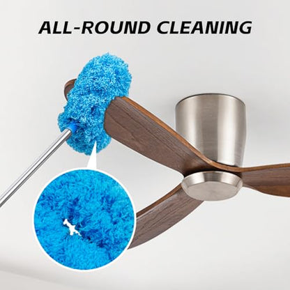 DRQ Ceiling Fan Cleaner Duster, Reusable Microfiber Duster with Extension Pole, 13 to 48 Inch Fan Blade Cleaner, Removable Dusters for Cleaning Walls Bookshelves Door Window Top (Blue) - color: Blue
