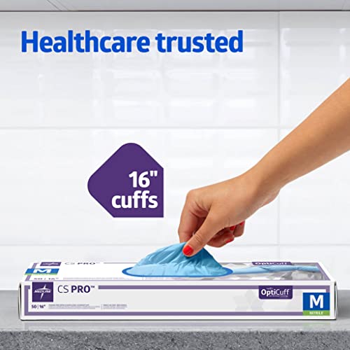 Medline CS Pro 16” Cuff Nitrile Exam Gloves, 50 Count, X-Large, Powder Free, Disposable, Not Made with Natural Rubber Latex, Longer Cuff, Thicker Glove for Extra Protection - size: X-Large