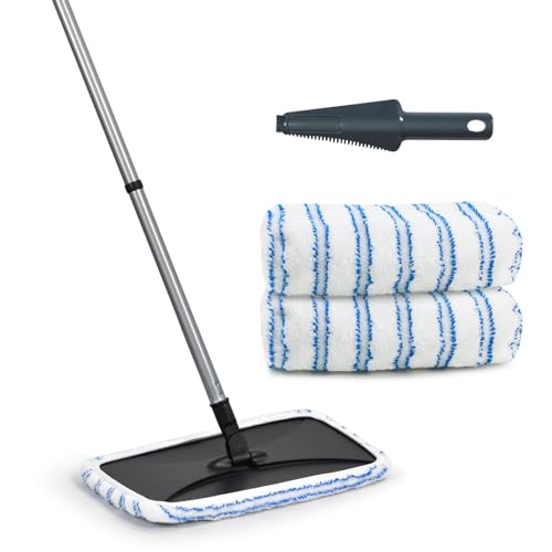 Large Surface Flat Mop, 15x8 Inches, 3Pack Microfiber Wet Mop Refills, Reusable & Washable, Compatible with Hardwood Floor & More, Includes 1 Cleaning Scraper