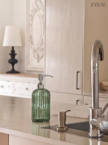 JASAI 18Oz Green Soap Dispenser with Rust Proof Pump, Refillable Bathroom Soap Dispenser with Thick Glass, Kitchen soap Dispenser for Dish soap, Hand Soap, Lotion, Body Wash. - color: Forest Green