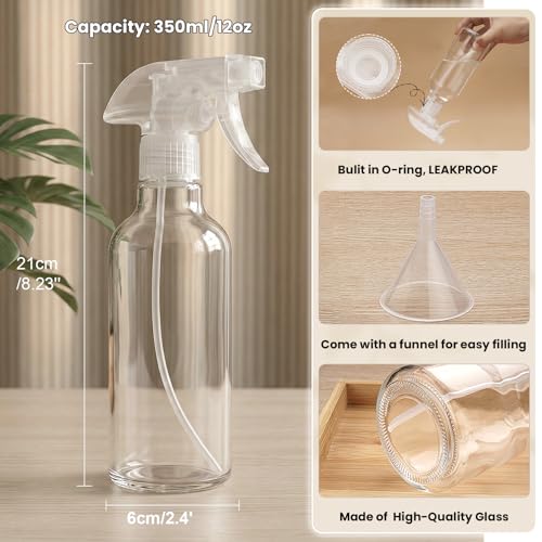 Glass Spray Bottles 12oz Empty Spray Bottle Mist/Stream Spraying Small Refillable Containers for Hair Care, Cleaning Solutions, Plants, Essential Oils 2 Pack (Clear, 12oz) - color: Clear, size: 12oz