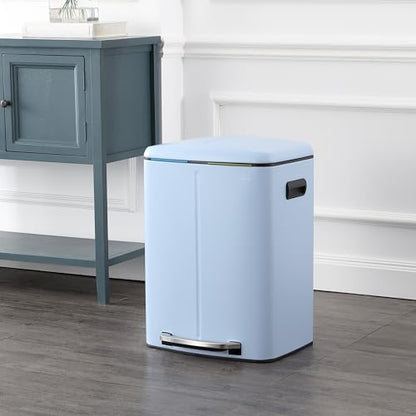 happimess HPM1005H Marco Rectangular 10.6-Gallon Double Bucket Trash Can with Soft-Close Lid, Tide Pool Blue, Fingerprint Resistant, Modern, Minimalistic for Home, Kitchen, Office, Bedroom, Bathroom - color: Tide Pool Blue
