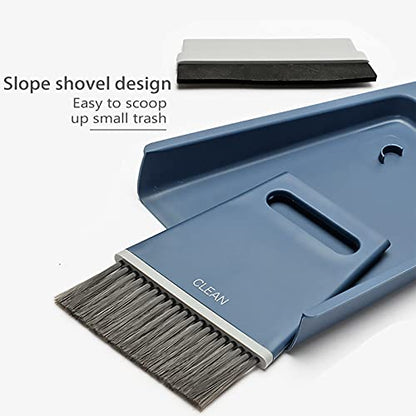 Handheld Broom and Dustpan Set Small Dust Pan and Brush Set, Small Broom and Dustpan Set, Portable 3 in 1 Mini Squeegee Dustpan and Cleaning Brush Set for Office Cleaning, Desk