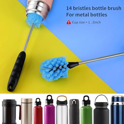 4 Pack Bottle Brush Cleaning Set,Multi-Function Long Handle Bottle Cleaner for Glasswares, Travel Coffee Mugs, Narrow Cup,Straw Cleaning Brush,Food Jars, Sinks, Cup Cover Supplies (4 Pack)