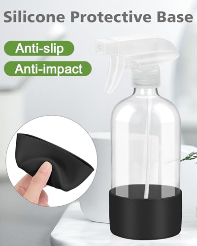 Rionisor Glass Spray Bottles with Silicone Sleeve Protection, Empty 16OZ Reusable Spray Bottles, Refillable Containers with Spray Nozzles for Cleaning Solutions, Plants and Essential Oils 1 Pack Black - color: Black, style: 1 Pack