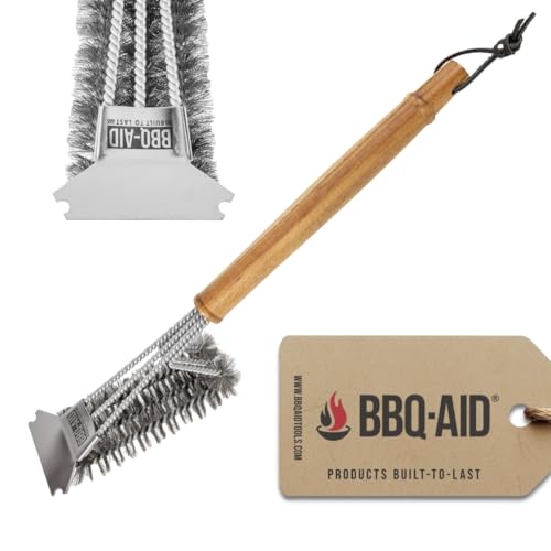 BBQ-AID All Angles BBQ Grill Brush for Outdoor Grill – Cleans All Angles, Large Wooden Handle, and Stainless Steel Bristles - BBQ Brush for Grill Cleaning – Grill Cleaner Brush Safe for BBQ and Grill - color: All Angles Grill Brush