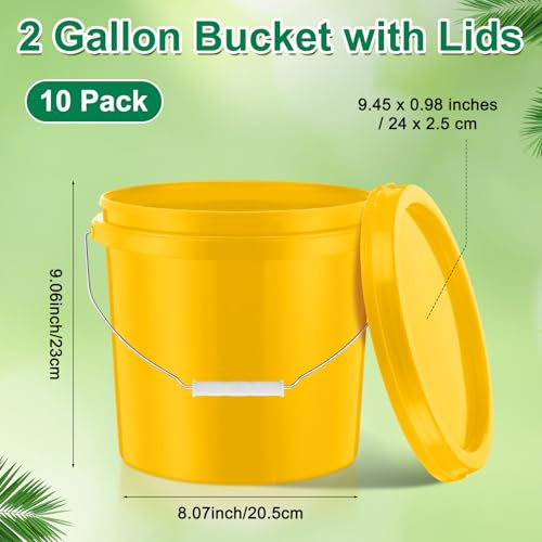 Tioncy 10 Pcs 2 Gallon Plastic Bucket with Lid Heavy Duty 2 Gallon Bucket Pail with Lid Handle for Storage Container Home Household Cleaning (Yellow) - color: Yellow