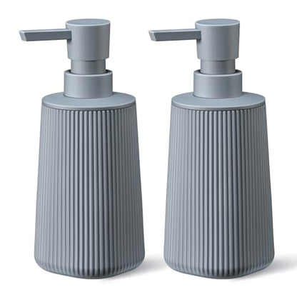 Gray 2 Pack Hand Soap Dispensers Set with No Rust Pump for Bathroom and Kitchen Countertops Refillable Matte Striped Plastic 8.5 oz - color: Gray Set of 2