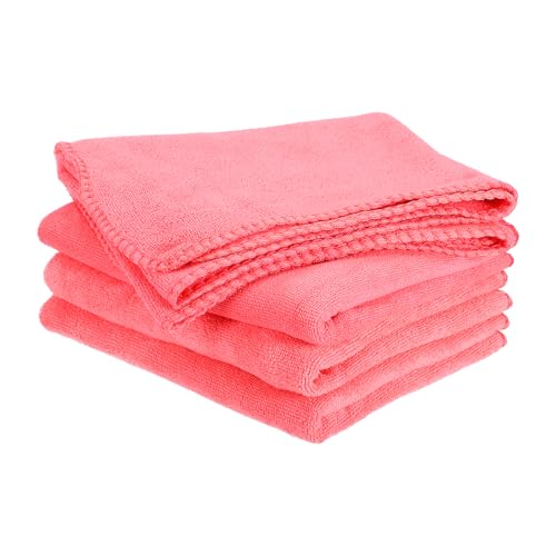 HARFINGTON 4 Pack Microfiber Cleaning Cloth, 24" x 12" Multi-Functional Cleaning Towels Reusable Absorbent Rags for Car Wash Kitchen Household Window Clean, Rose Red - color: Rose Red, size: 24" x 12"