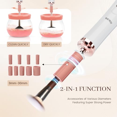 RICRIS Electric Makeup Brush Cleaner and Dryer Machine - Super Fast Clean and Dry Make Up Brushes - Automatic Cosmetic Brush Spinner Washer Tools - color: White-Peach