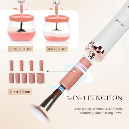 RICRIS Electric Makeup Brush Cleaner and Dryer Machine - Super Fast Clean and Dry Make Up Brushes - Automatic Cosmetic Brush Spinner Washer Tools - color: White-Peach