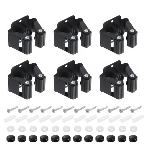 uxcell 12pcs Mop Broom Holder Wall Mount, 304 Stainless Steel Mop and Broom Holder, Wall Mounted Broom Hanger for Bathroom, Kitchen, Office, Black - color: Black