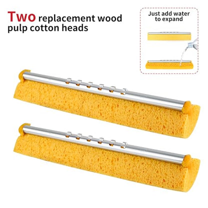 2 Cellulose Sponge Pop Up Sponge Mop Heads Suitable for Wood, Ceramic Tiles and Other Flat Floors (2 Heads Only) (Dark Yellow) - color: Dark Yellow