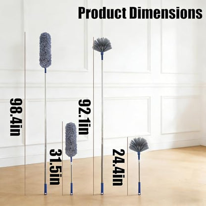 Washable Cobweb Duster Kit with Telescoping Aluminum Pole | Includes 2 Duster Heads & Corner Brush for High Ceilings, Fans, and Hard-to-Reach Areas