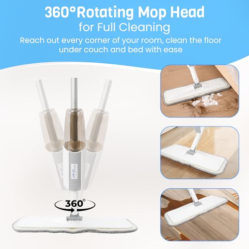 Spray Mop for Floor Cleaning, Refillable Bottle, Microfiber Pad, Lightweight Flat Mop