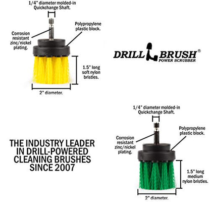 Cleaning Supplies - Kitchen Pot - Cleaner - Drill Brush - 2-inch Diameter, Long Bristle Spin Brush Set - Bathroom Accessories - Shower Curtain - Bath Mat - Baby Bath Tub - Scrubber - Calcium - Rust - color: Green / Yellow