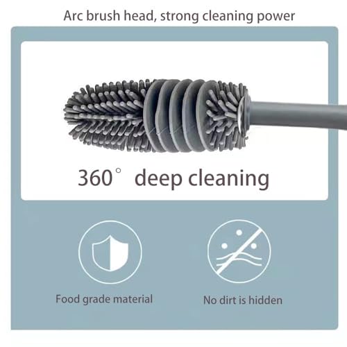 Silicone Bottle Brush 3pcs, Long Handle Bottle Cleaner, 13" Bottle Cleaning Brush for Flasks, Vacuum Sports Bottles, Vases and Glassware (Grey)