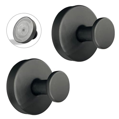 Suction Cup Hooks for Shower - 2 Pack, Matte Black - Stainless Steel, Strong Suction, No Drill, Removable Hanger, Tile Bathroom Kitchen Wall, Glass Door, Mirror Hook Hanging Robe, Towel Holder - color: Matte Black