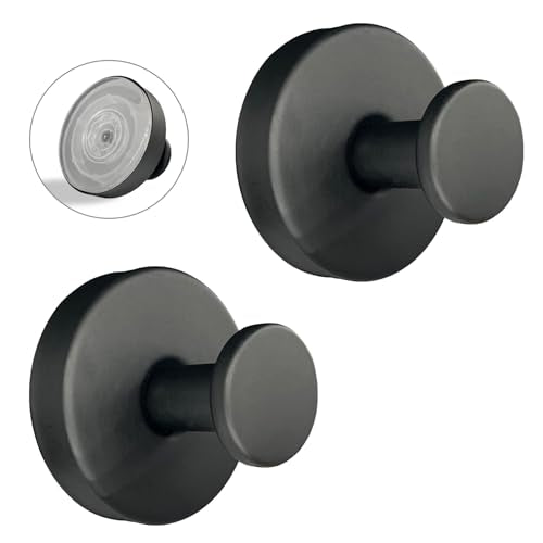 Suction Cup Hooks for Shower - 2 Pack, Matte Black - Stainless Steel, Strong Suction, No Drill, Removable Hanger, Tile Bathroom Kitchen Wall, Glass Door, Mirror Hook Hanging Robe, Towel Holder - color: Matte Black