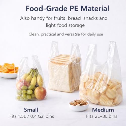 Mini Trash Bags 1.6 Liter/0.4 Gal- 200 Count Tiny Clear Trash Can Liners for Countertop, Desktop, Makeup & Kitchen Scrap Bags | Leakproof Small Plastic Bags with Handles